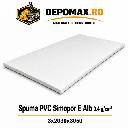 Placa rigida PVC Simopor E Alb 0.4 g/cm3, 3x2030x3050 mm